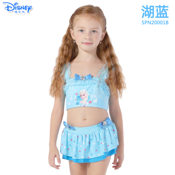 Gambar Disney Princess Anak perempuan gaya perpecahan rok baju renang anak anak pakaian renang baju renang (Baju renang SPN20001B langit biru untuk mengirim berenang lap + topi renang + + kacamata)