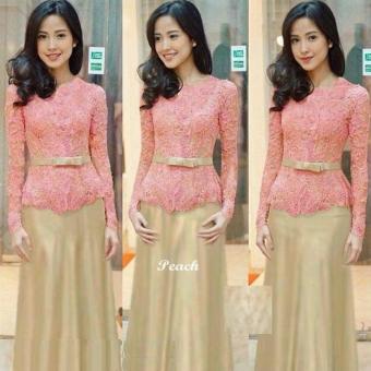 Gambar Dress Maxi MIRANDA Peach Brokat Spandek