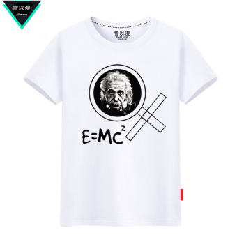 Gambar Einstein salju musim panas musim panas kapas lengan pendek t shirt (Putih)