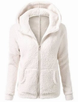 Gambar EOZY Fashion Ladies Women Pocket Hooded Fleece Soft Warm WinterCoat Korean Style Female Solid Color Thick Padded ZipperLightweight Jacket (White)   intl