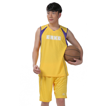 Gambar Erke Model Laki laki Baru Tanpa Lengan Pelatihan Olahraga Kasual Pakaian Basket (Kuning Emas) (Kuning Emas)