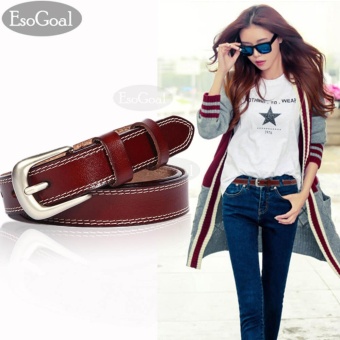 Gambar EsoGoal Women s Leather Waist Belt Ladies Casual Belts with Brushed Alloy for Jeans Shorts Pants (Brown)   intl