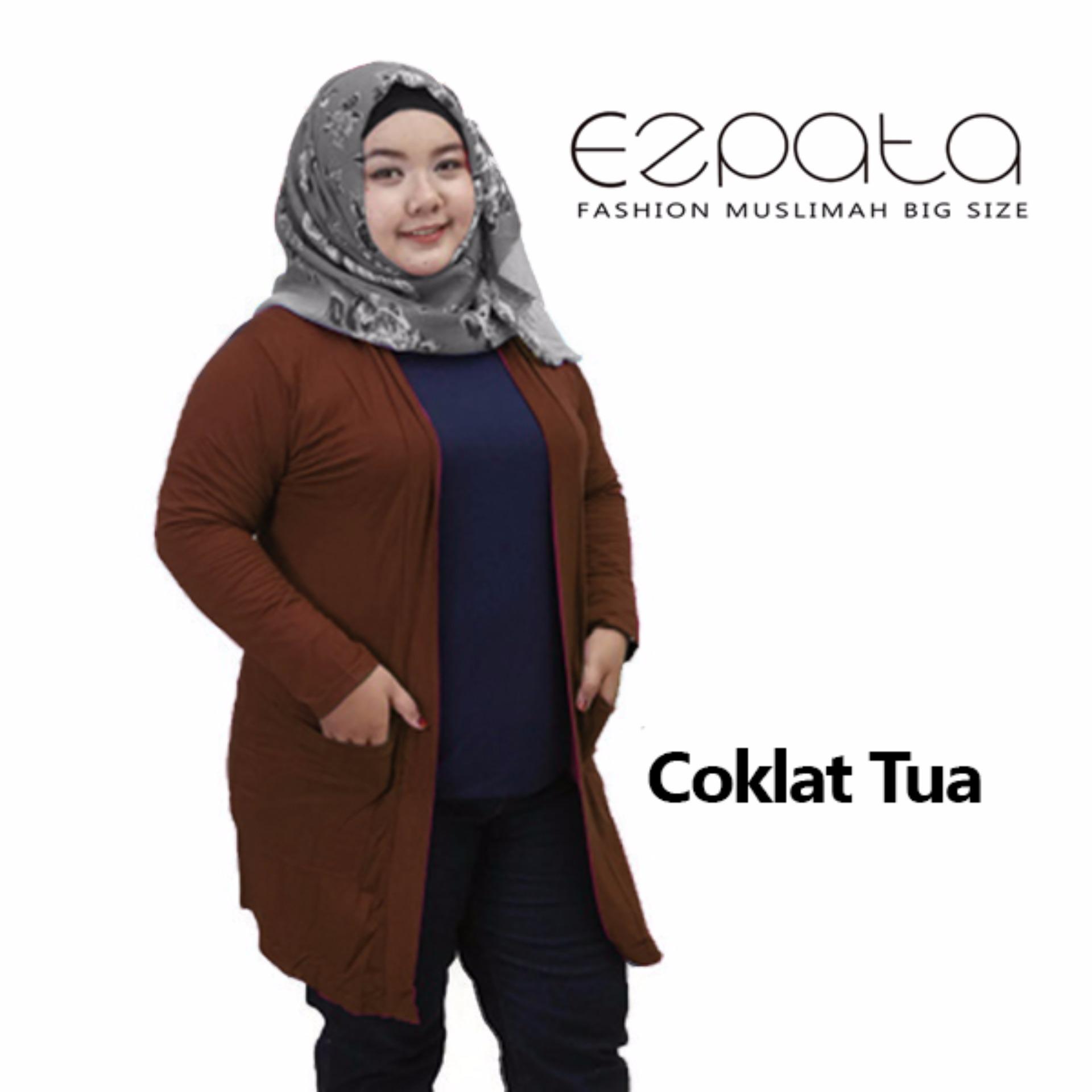 Ezpata Cardigan Wanita Jumbo Big size Lengan Panjang Polos - Coklat Tua