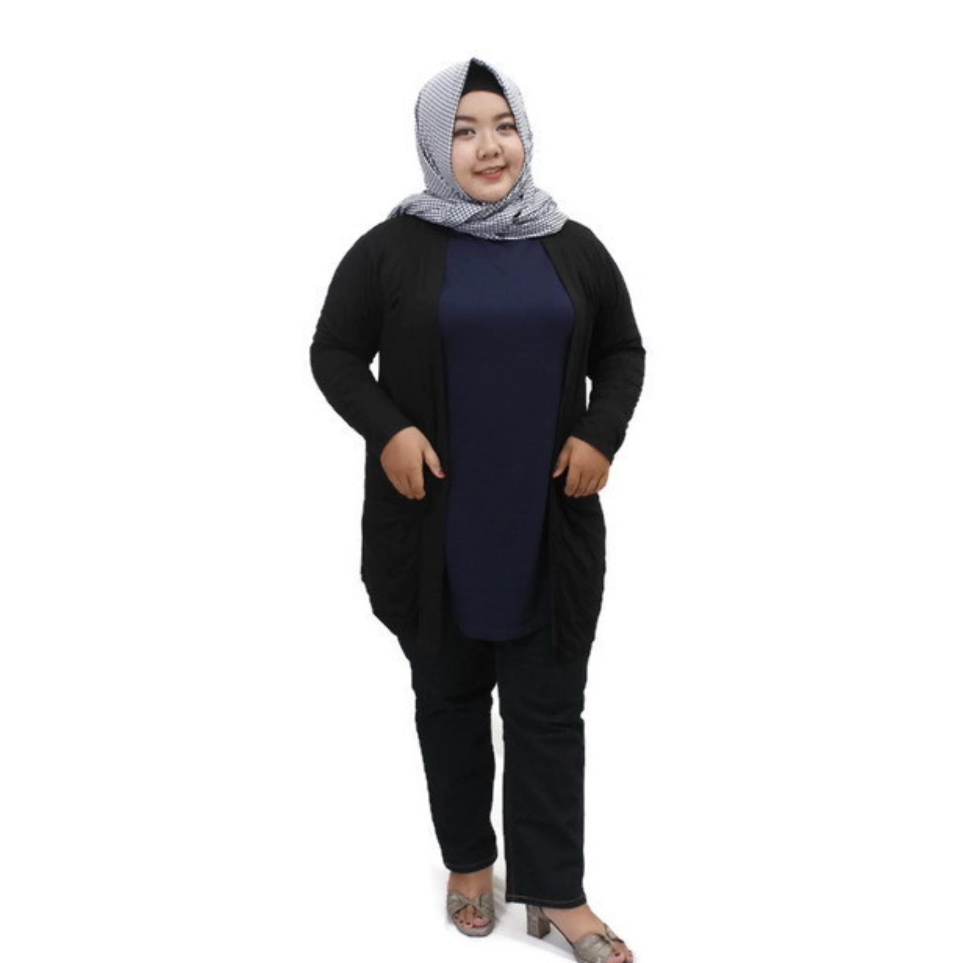 Ezpata Cardigan Wanita Jumbo Big size Lengan Panjang Polos - Hitam