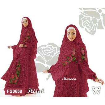 Gambar Flavia Store Gamis Syari Set 2 in 1 Bordir Bunga FS0658   MAROON   Baju Muslim Wanita Syar i   Gaun Pesta Muslimah   Maxi Dress Lengan Panjang   Hijab   Srrossy