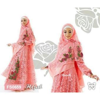 Gambar Flavia Store Gamis Syari Set 2 in 1 Bordir Bunga FS0659   PEACH   Baju Muslim Wanita Syar i   Gaun Pesta Muslimah   Maxi Dress Lengan Panjang   Hijab   Srrossy