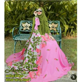 Gambar Flavia Store Gamis Syari Set 2 in 1 FS0289   PINK   Baju Muslim Wanita Syar i   Gaun Muslimah   Maxi Dress Lengan Panjang   Hijab   Rnlinata