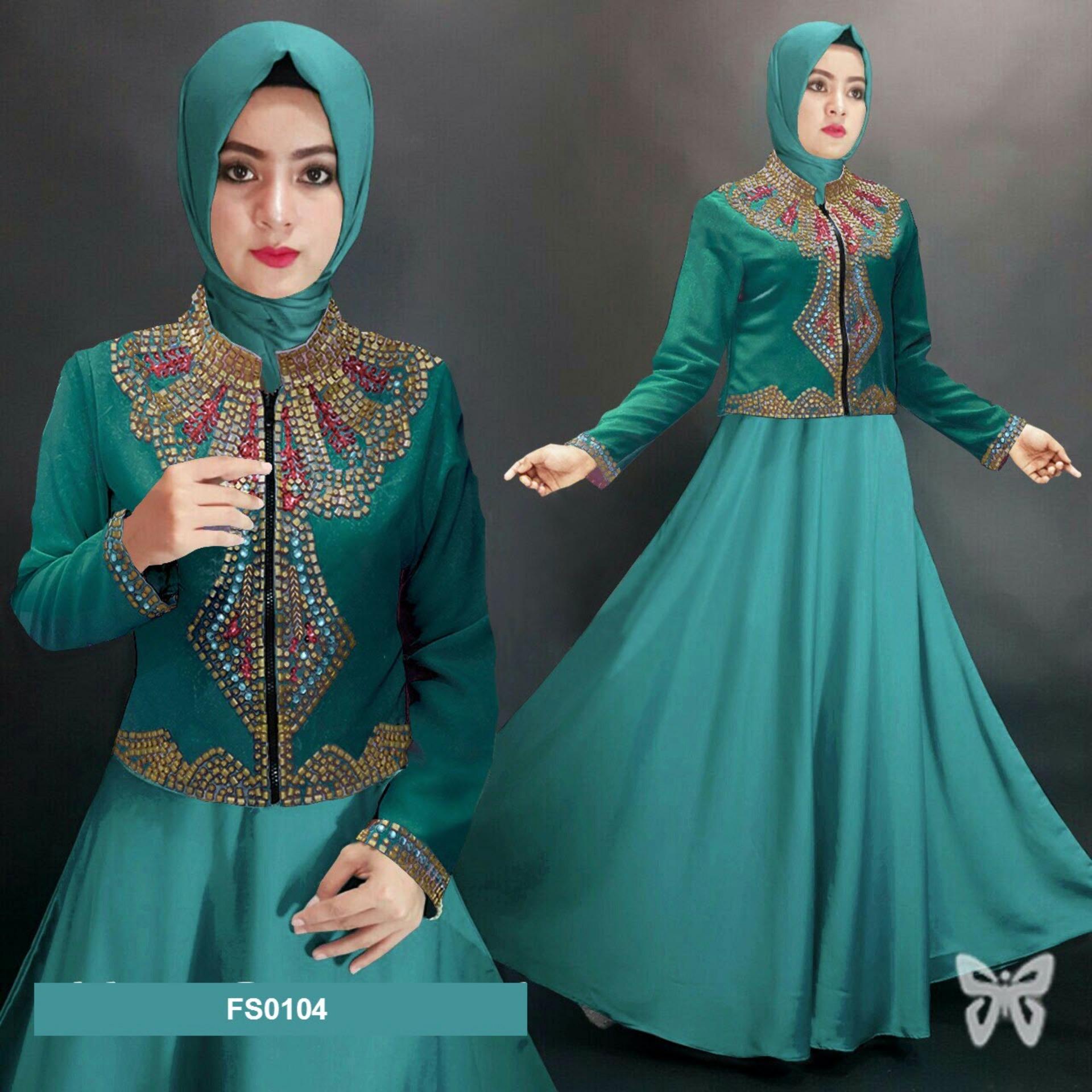 Flavia Store Maxi Dress Lengan Panjang Terompet Bordir FS0711 - NAVY BIRU DONGKER / Gamis Syari / Gaun Pesta Muslimah / Baju Muslim Wanita Syar'i / Srmadina