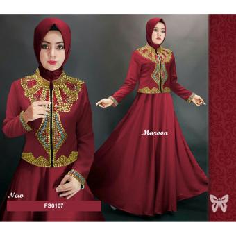Gambar Flavia Store Maxi Dress Lengan Panjang FS0107   MAROON   Gamis   Gaun Pesta Muslimah   Baju Muslim Wanita   Srdiamond