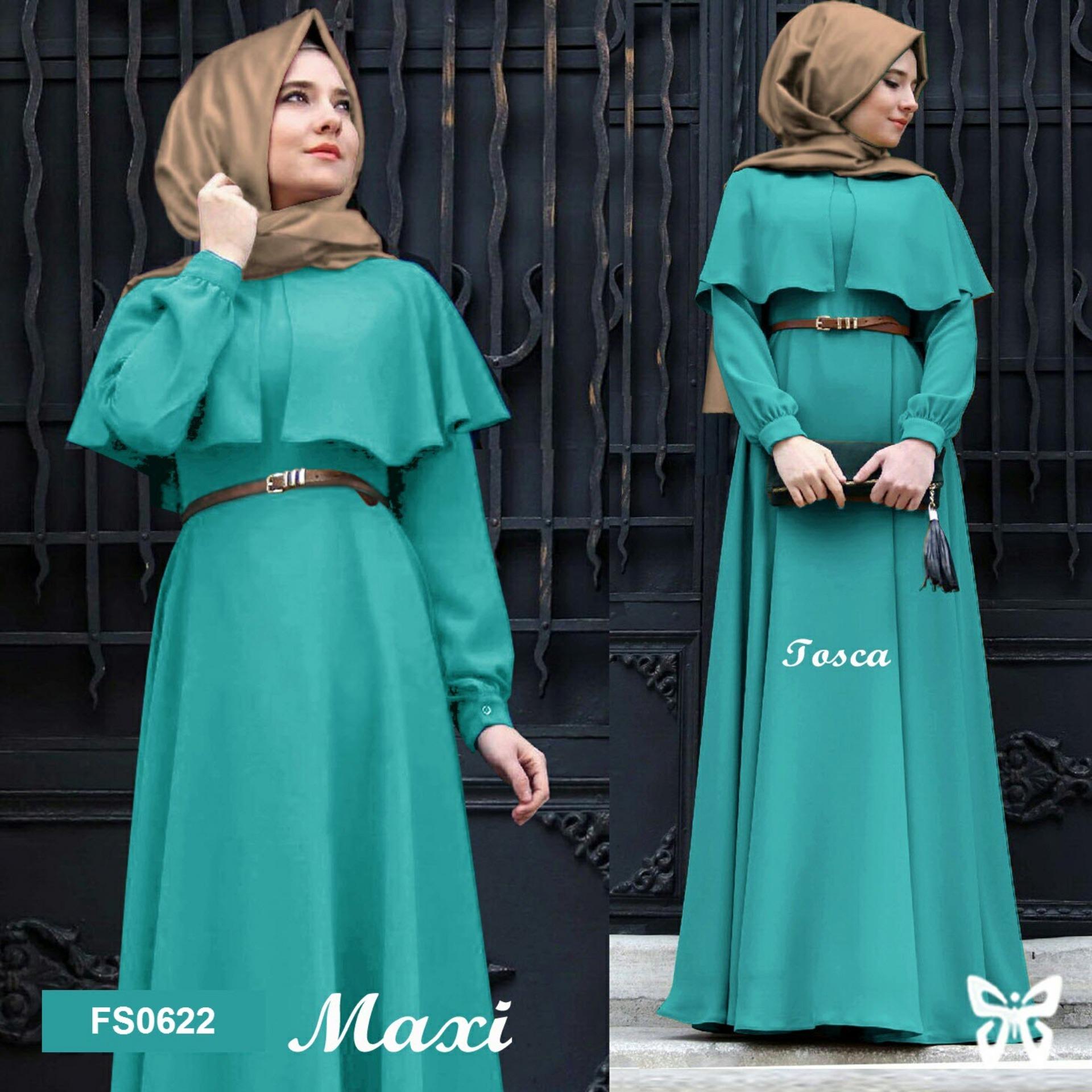 Flavia Store Maxi Dress Lengan Panjang Set 2 in 1 FS0622 - TOSCA / Gamis / Gaun Pesta Muslimah / Baju Muslim Wanita / Hijab / Srclara