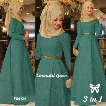 Gambar Flavia Store Maxi Dress Lengan Panjang Set 3 in 1 FS0124   HIJAU   Gamis   Gaun Pesta Muslimah   Baju Muslim Wanita   Hijab   Srzamirah