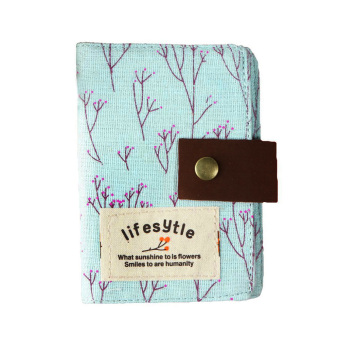Floral Canvas Cover 20 Slot Credit ID Card Bag Wallet Purse PouchCards Holder Light Blue