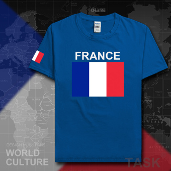 Gambar France sepak bola kapas t shirt pria lengan pendek kemeja pakaian (Lengan pendek biru tua)