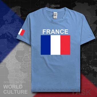 Gambar France sepak bola kapas t shirt pria lengan pendek kemeja pakaian (Lengan pendek Carolina biru)