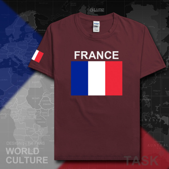 Gambar France sepak bola kapas t shirt pria lengan pendek kemeja pakaian (Lengan pendek merah marun)