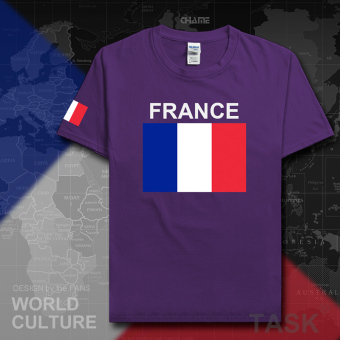 Gambar France sepak bola kapas t shirt pria lengan pendek kemeja pakaian (Lengan pendek ungu)