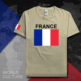 Gambar France sepak bola kapas t shirt pria lengan pendek kemeja pakaian (Lengan pendek warna pasir hitam kata)