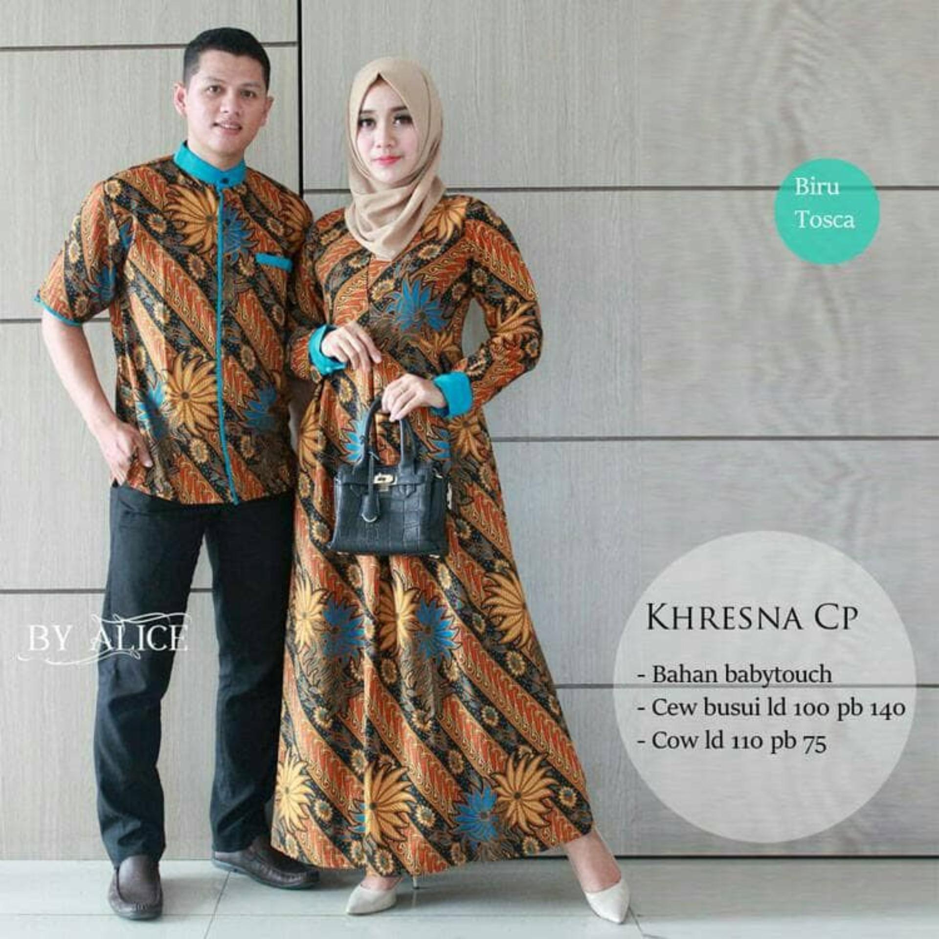 Busana Muslim Couple Kahiyang Batik Baju Pasangan Gamis Sarimbit Gamis Batik Sarimbit Busana Muslim Couple Kresna Army
