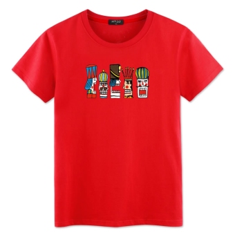 Gambar Gaya Cina baru pria katun lengan pendek t shirt (Poker wajah merah)