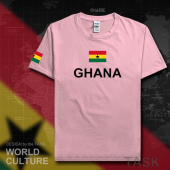 Gambar Ghana sepak bola laki laki lengan pendek t shirt katun (Lengan pendek cahaya merah muda hitam kata)