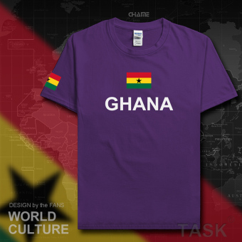 Gambar Ghana sepak bola laki laki lengan pendek t shirt katun (Lengan pendek ungu)