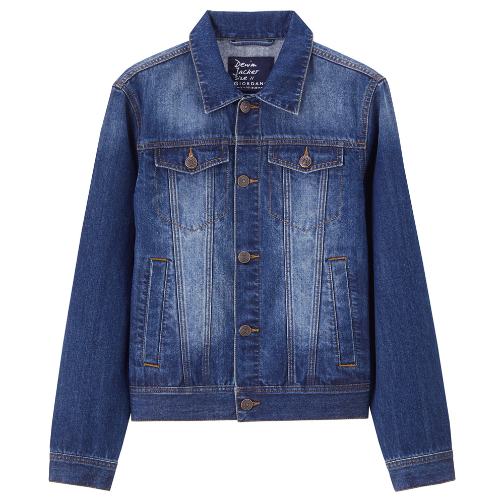 Flash Sale Giordano Laki-laki Slim Perkakas Jas Jeket Jeans (02 Mencuci Air Biru Tua Warna)