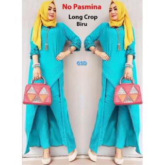 Gambar GSD Setelan Baju Muslim Polos Terbaru Set Celana panjang Crop blue