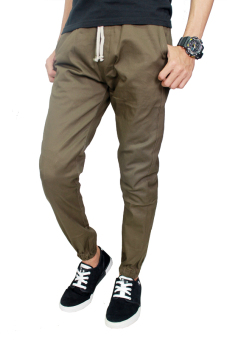 Gambar Gudang Fashion   Celana Casual Pria Jogger Panjang   Coklat Muda