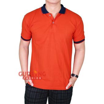 Gambar Gudang Fashion   Kaos Lengan Pendek Berkerah Pria   Orange Kerah Dongker