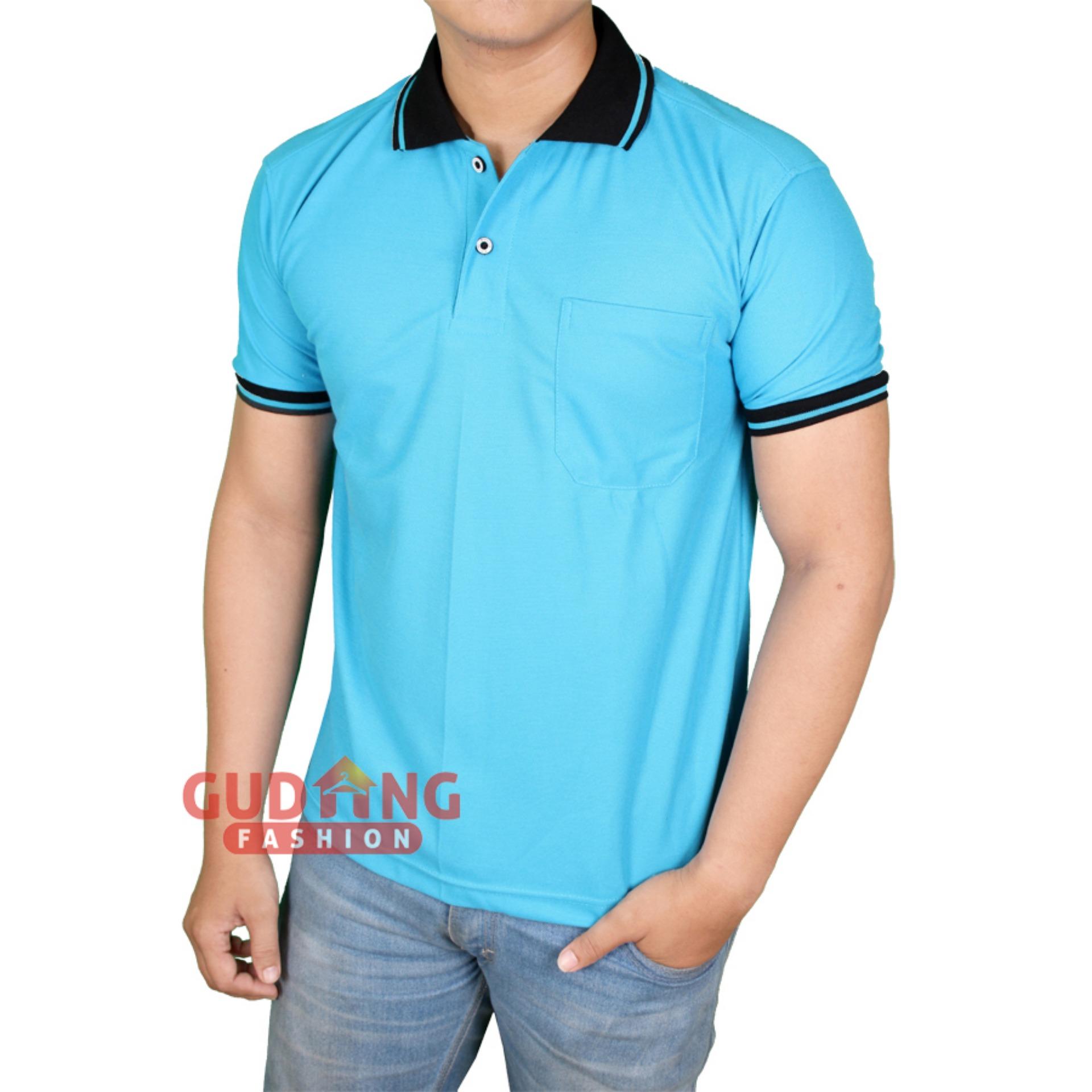 Gudang Fashion - Polo Shirts Lengan Pendek Keren Pria - Putih Kerah Hitam