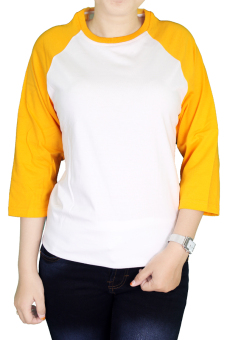 Gambar Gudang Fashion   Kaos Wanita Raglan Putih Emas   Putih Emas