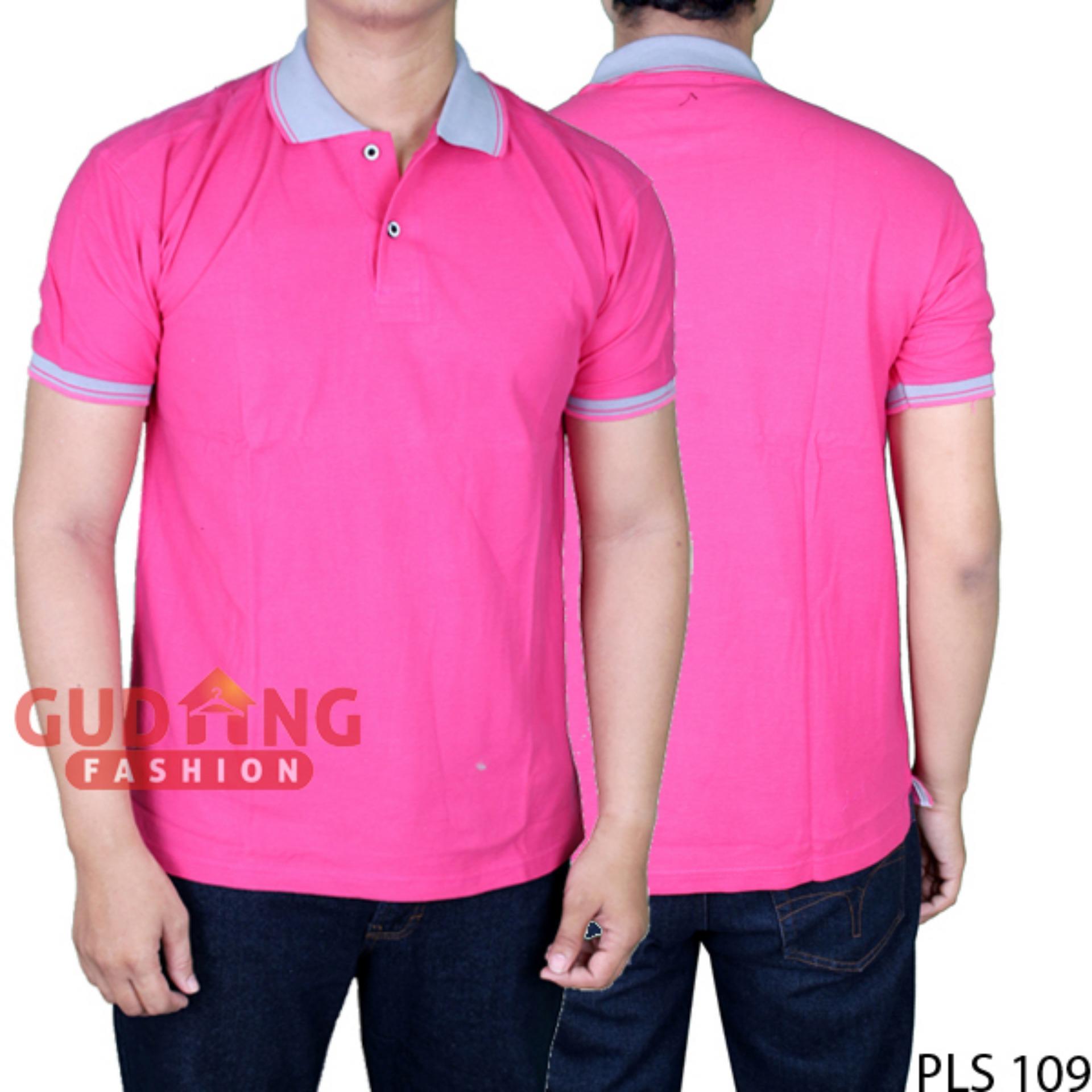 Gudang Fashion - Polo Shirt Pria - Merah Bata Kerah Abu