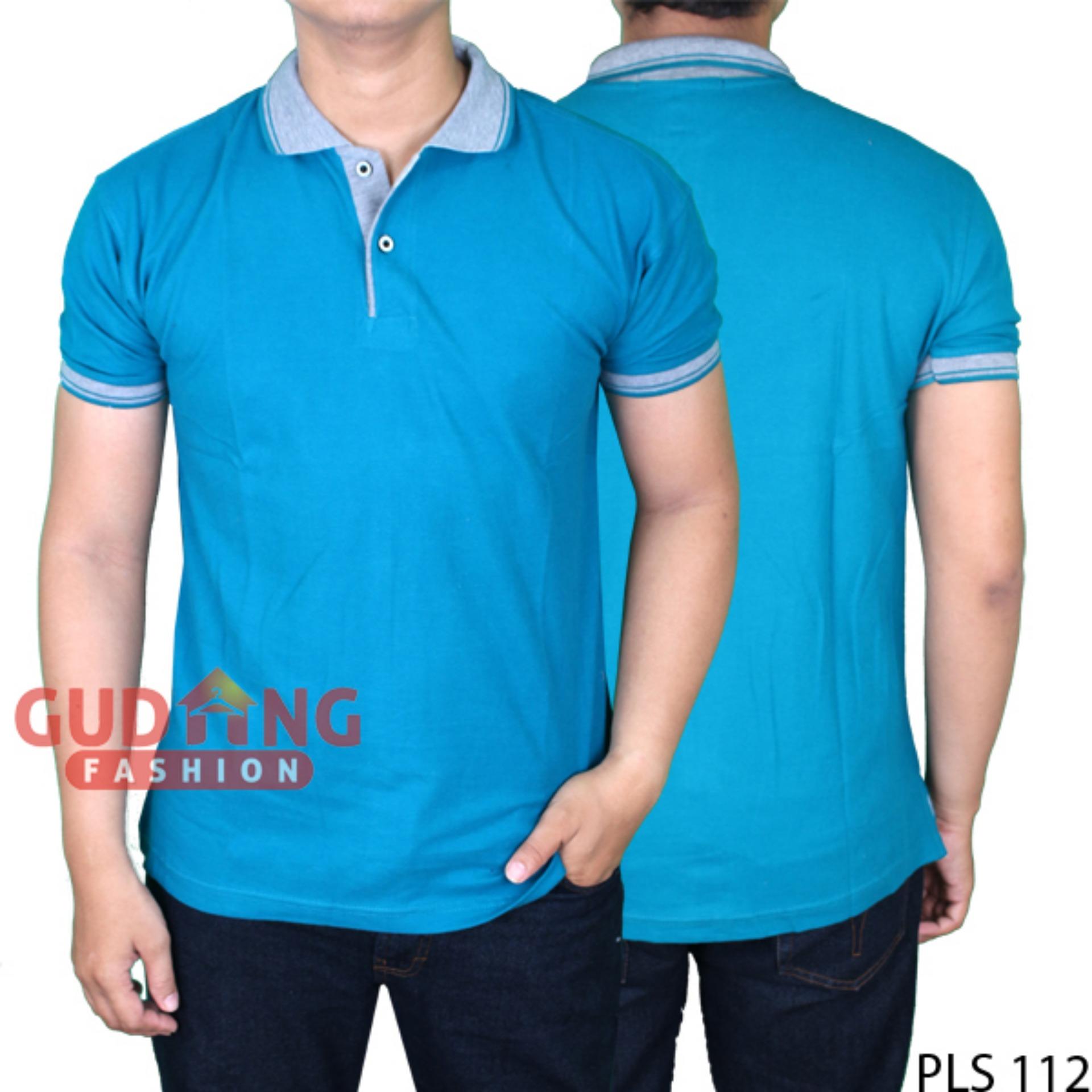 Gudang Fashion - Polo Shirt Pria - Merah Bata Kerah Abu