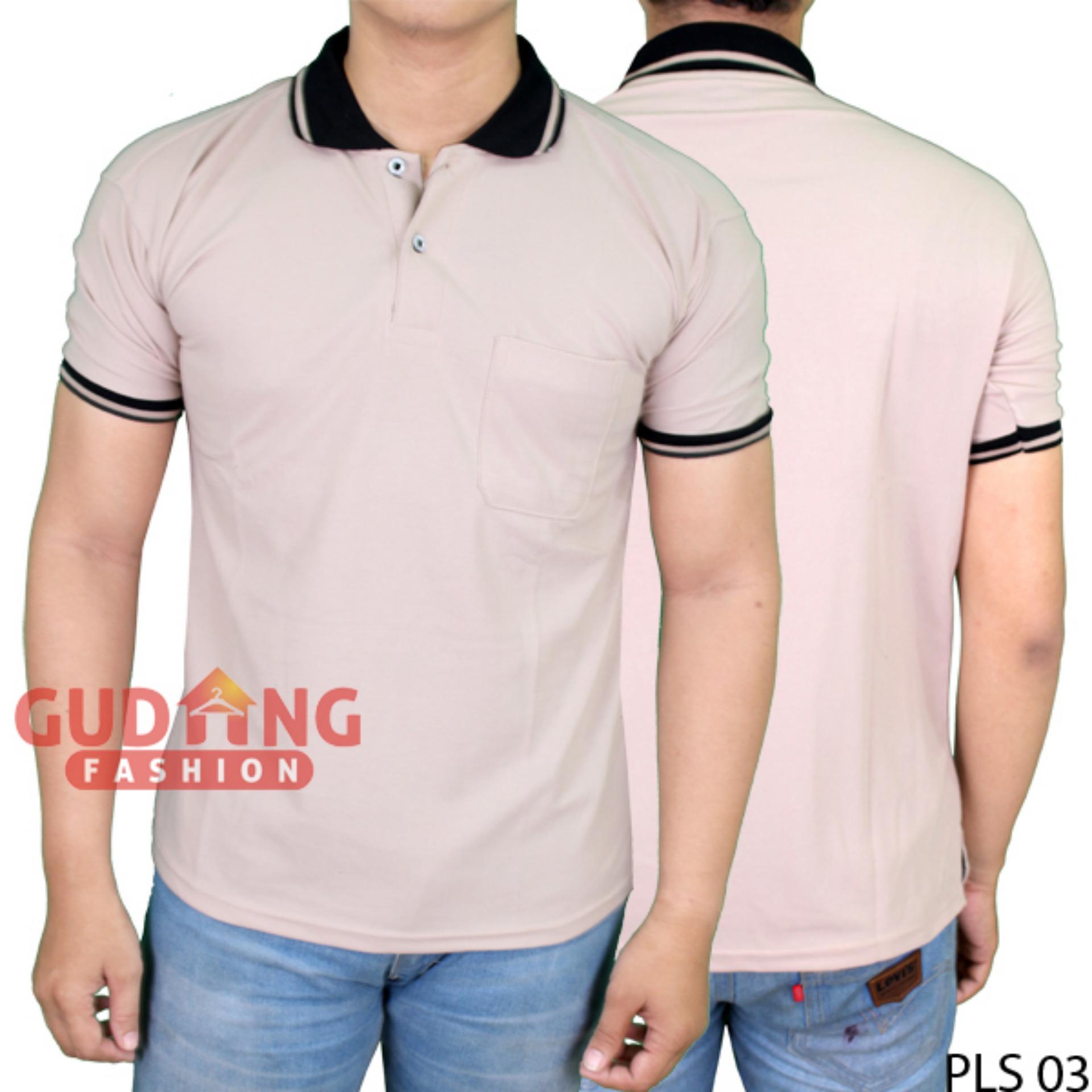 Gudang Fashion - Polo Shirts Basic Lengan Pendek Pria - Coklat Susu Kerah Hitam