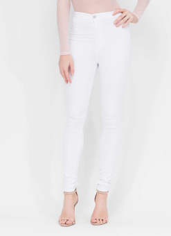 Gambar GudangGrosir Celana Panjang Wanita Premium Highwaist Jeans One Button White