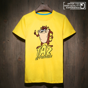 Gambar Harajuku Korea Fashion Style Anjing Besar Musim Panas Lengan Pendek Penuh Kasih Kemeja T shirt (Kuning Taz EGA) (Kuning Taz EGA)