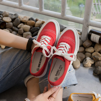 Gambar Harajuku Korea perempuan datar sepatu sepatu kanvas baru (Merah)