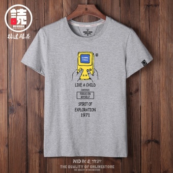 Gambar Harajuku tren musim panas pria lengan pendek t shirt (Abu abu Bermain telepon)