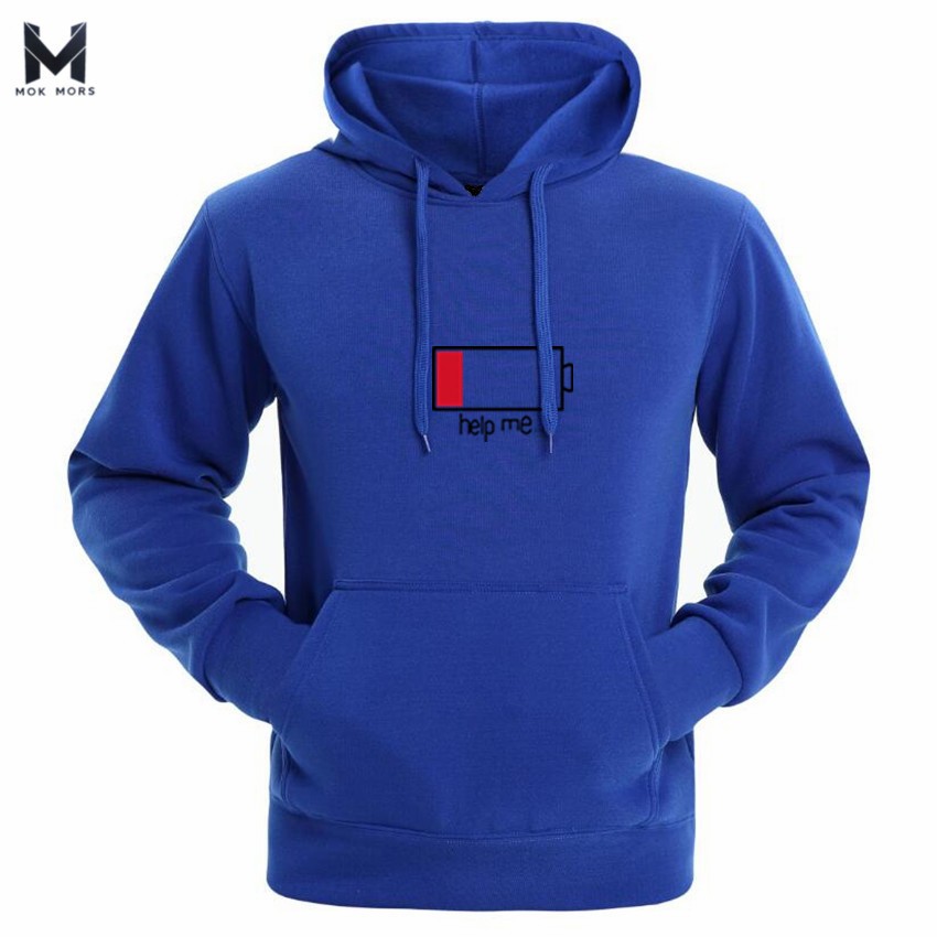 Hot 2018 Musim Semi dan Musim Gugur Lengan Panjang Merek Baterai Printing Fashion dengan Hat Hip Hop Hoody Hooded Sweatshirt untuk Pria Biru-Intl