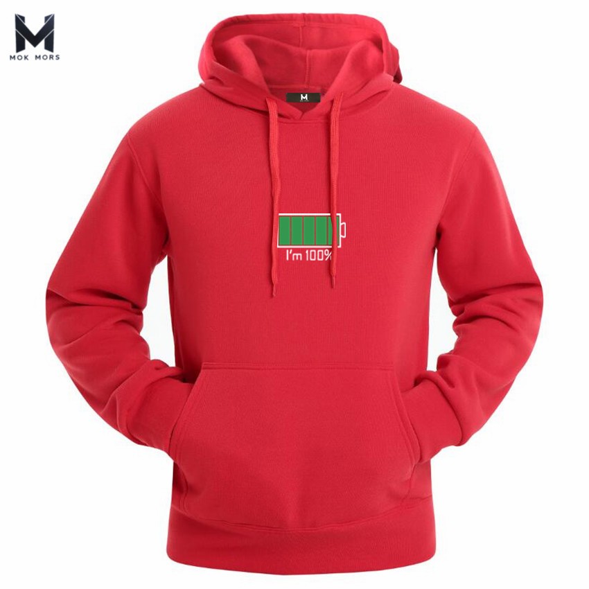 Hot 2018 Musim Semi dan Musim Gugur Lengan Panjang Merek Baterai Printing Fashion dengan Hat Hip Hop Hoody Hooded Sweatshirt untuk Pria Merah-Intl