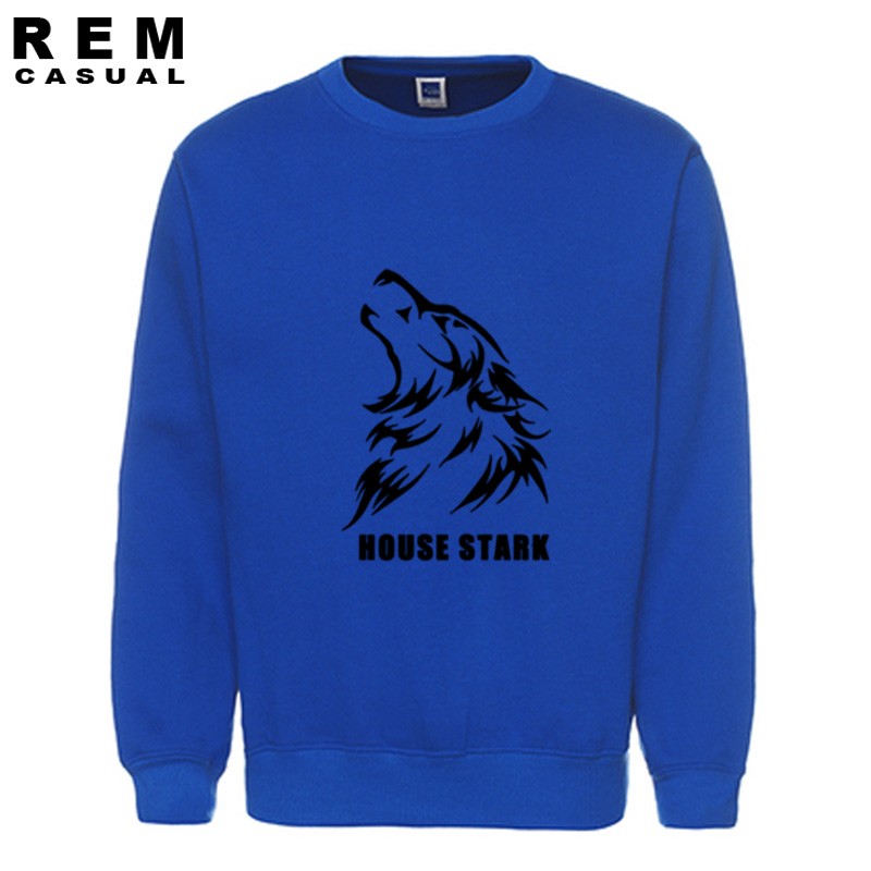 House Stark Wolf Lagu Game Es dan Api Of Throne Berkualitas Tinggi Top Men Cool Cotton Hoodies Sweatshirt Biru 001-Intl