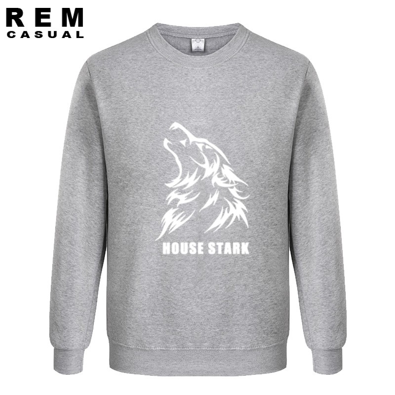 House Stark Wolf Lagu Game Es dan Api Of Throne Berkualitas Tinggi Top Men Cool Cotton Hoodies Sweatshirt Grey 001-Intl