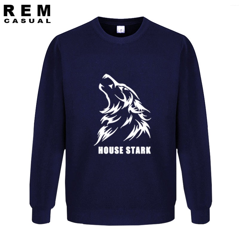 House Stark Wolf Lagu Game Es dan Api Of Throne Berkualitas Tinggi Top Men Cool Cotton Hoodies Sweatshirt NAVY Biru 002-Intl