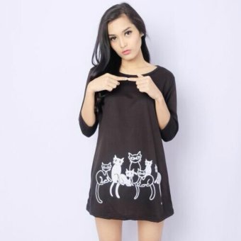 369 Mini Sexy Dress Casual Wanita Motif Catty - Hitam