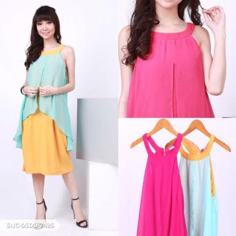 Jhudy Two Tone Layer Midi Dress Fuchsia. Jhudy Two Tone Layer Midi .