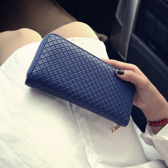 Model Kopling Dompet Kulit Panjang Wanita Pemegang Kartu Kasus Tas Biru 4 .