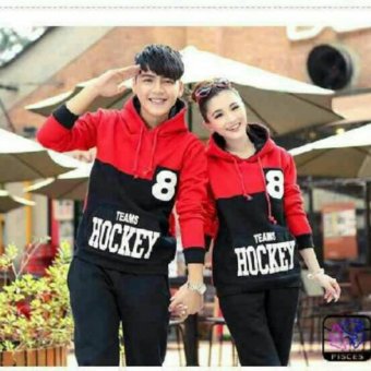 FASHION FLOWER-SWEATER COUPLE HOODIE HOCKEY 8-RED BLACK