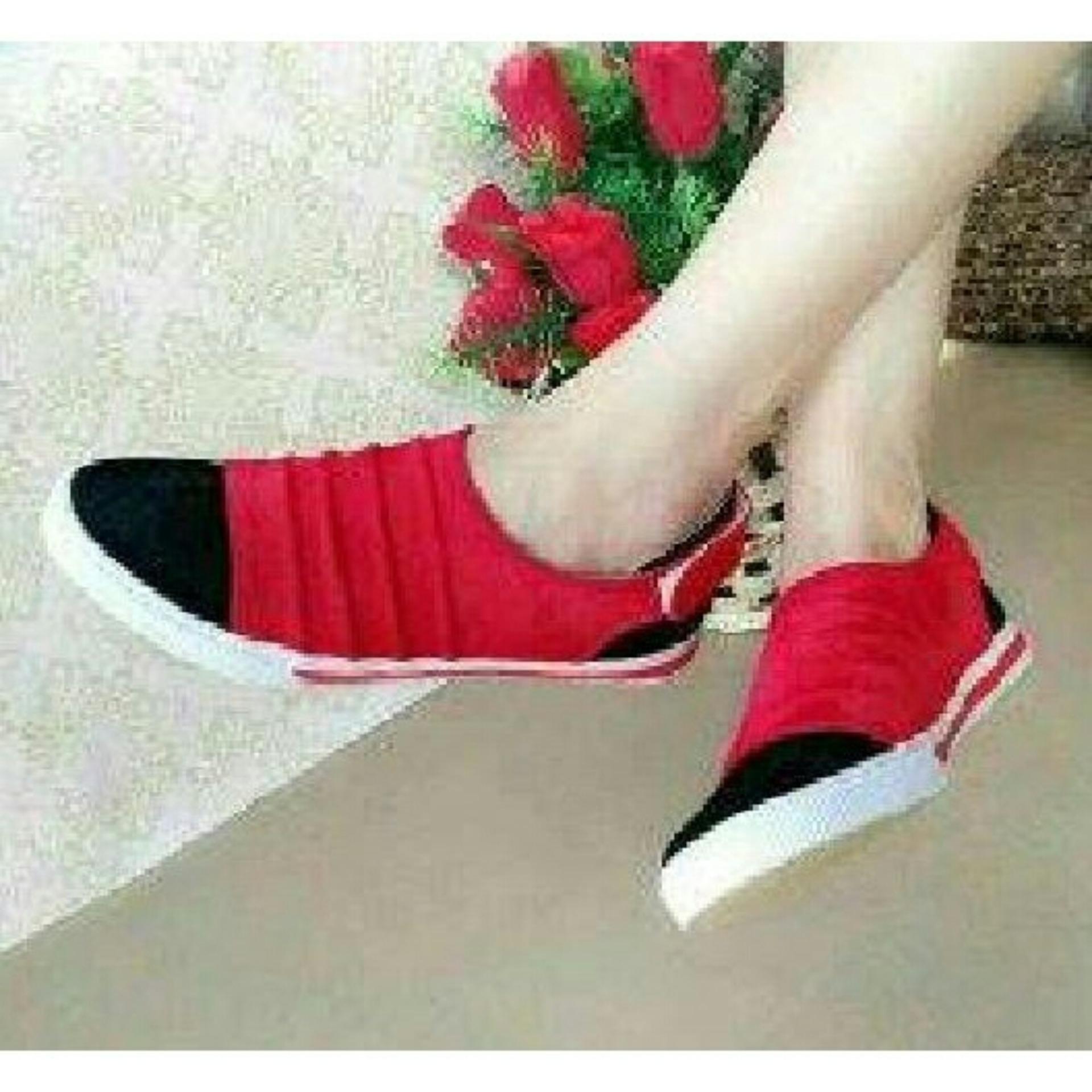 IRNISHOP Sepatu Wanita Sneaker Abu/ Merah/ Tan