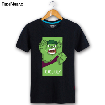 Gambar Iron Man pria katun leher bulat lengan pendek pecinta t shirt (Hitam Hijau Raksasa)