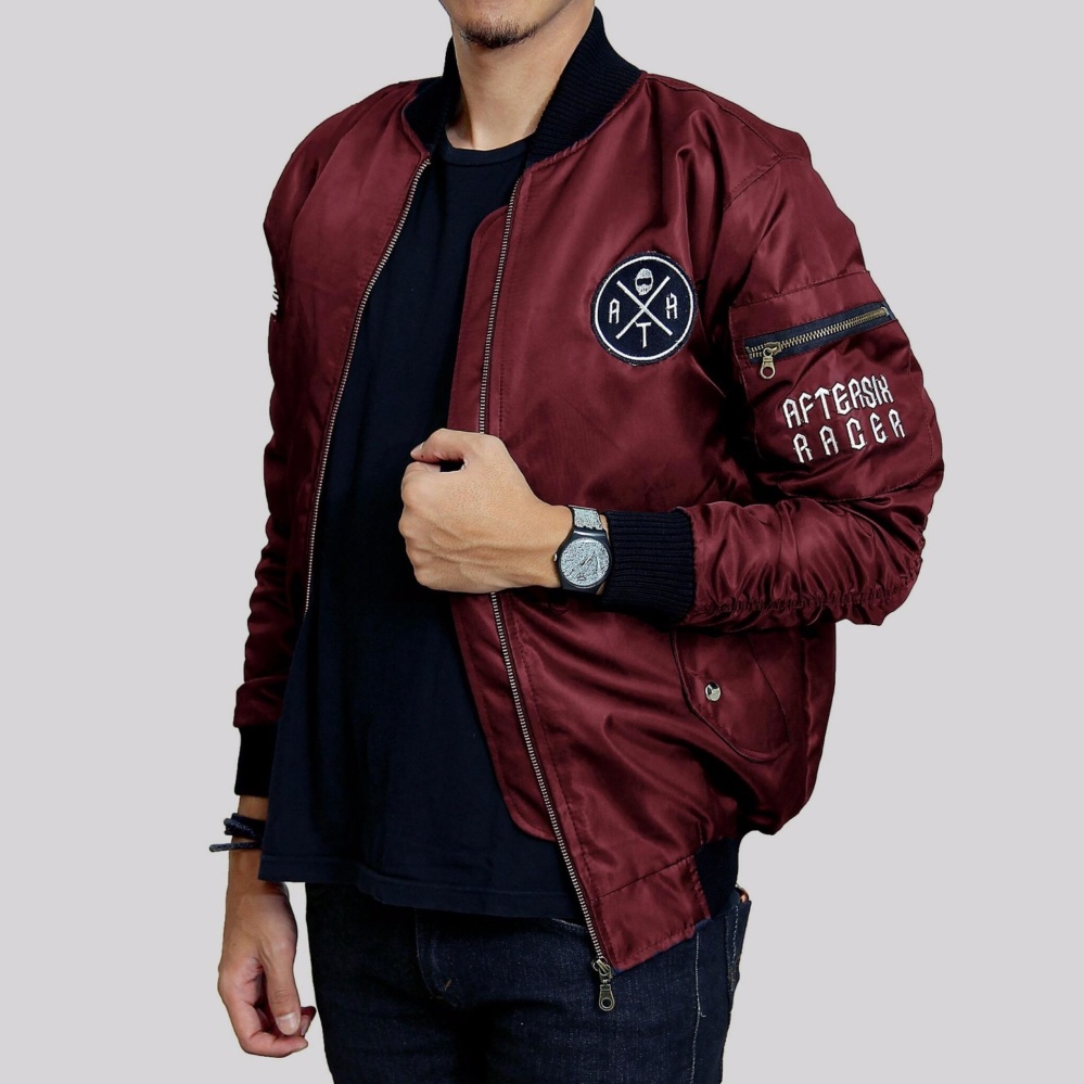 Jaket bomber pria aftersix racer - Maroon - Hitam - Navy - Hijau - Jaket bomber aftersix hoodie - Hitam